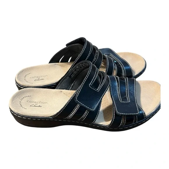 Clarks Black Leather Ultimate Comfort Slide Sandals Size 8.5W - Picture 5 of 9